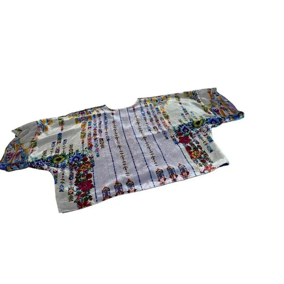 Johnny Was Women's Blue silk and velour Floral Boho Chic Top Size S - Picture 9 of 9